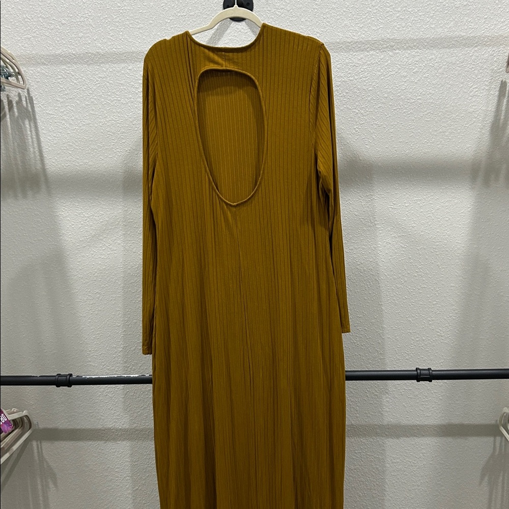 Anthropologie Daily Ritual Mustard Yellow Ribbed Long Sleeve Dress Sz XXL - Picture 6 of 6